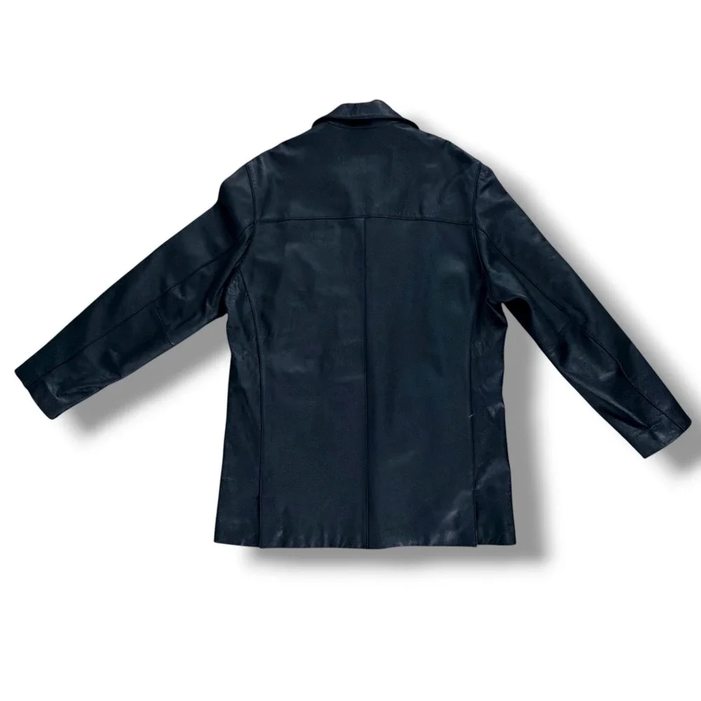 Ecko Unltd Mens M Black Leather Insulated‎ Trench Coat Vintage 90s Matrix Goth